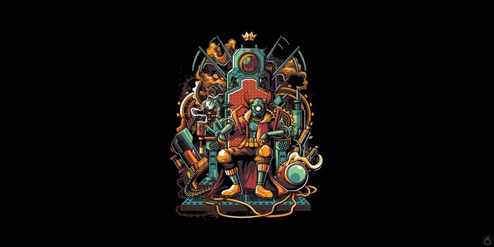 Steampunk King on a Mechanical Throne