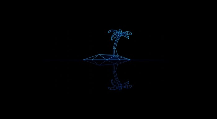 Wireframe Palm Tree Island Reflection