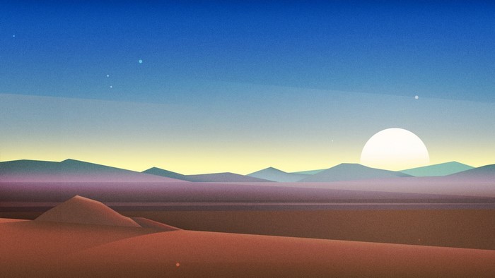 Digital art of a desert landscape at sunset