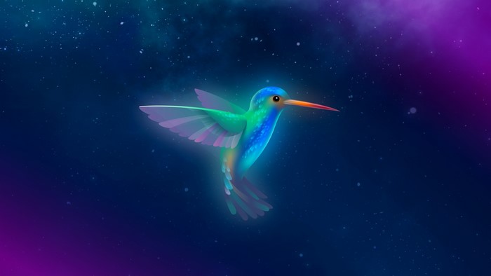 Digital art of a colorful hummingbird in space