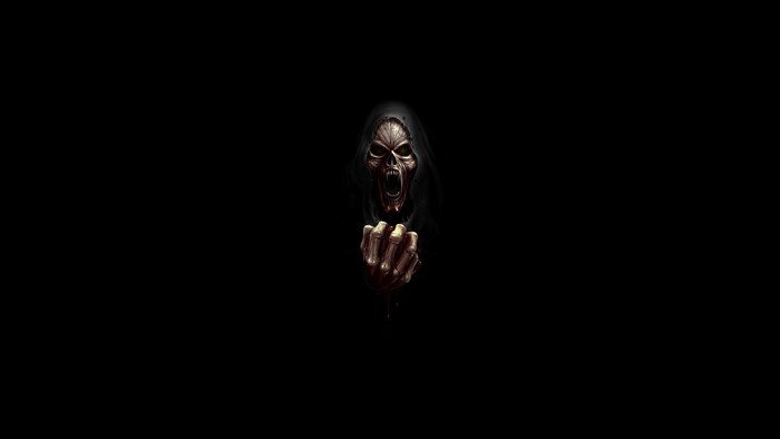 Grim Reaper with bloody hand and skull face