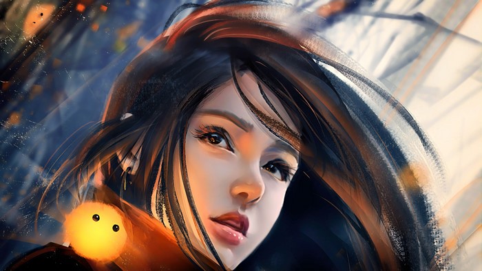 Fantasy girl with a small creature, digital art