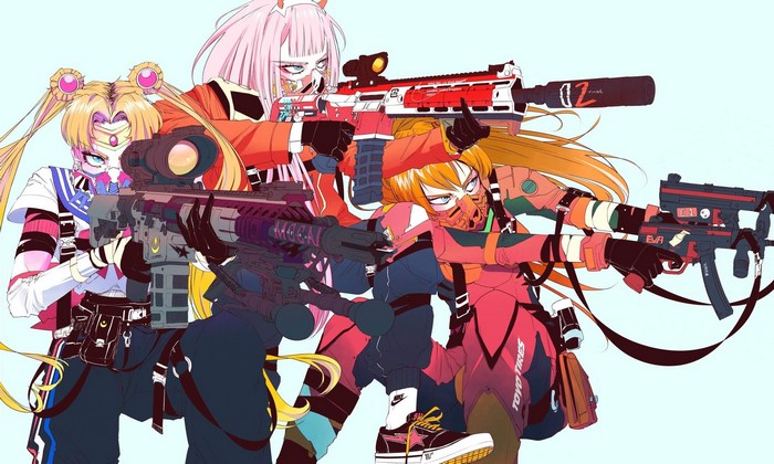 Darling in the FranXX and Neon Genesis Evangelion Girls Armed