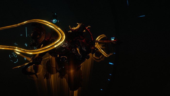 Warframe video game with neon lights