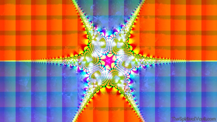 Colorful abstract fractal pattern with plaid background