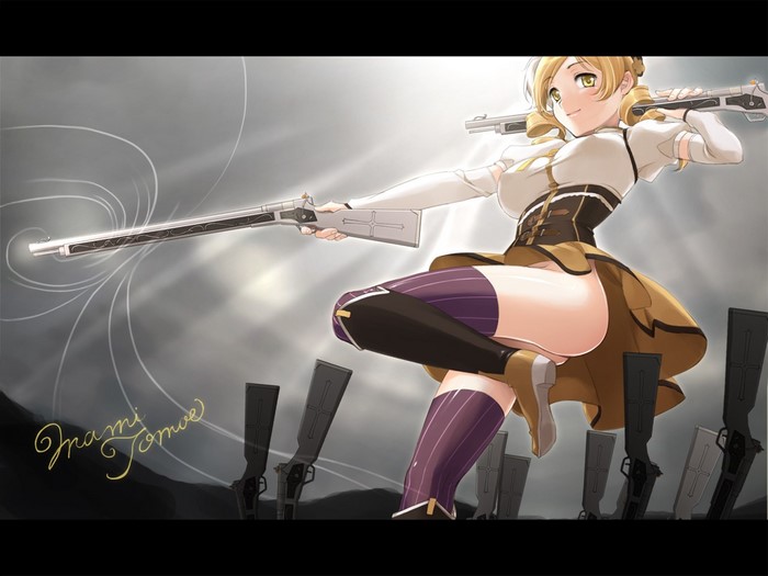 Mami Tomoe from Mahou Shoujo Madoka Magica with rifles