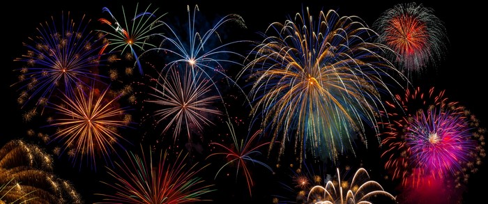 Fireworks display on black background