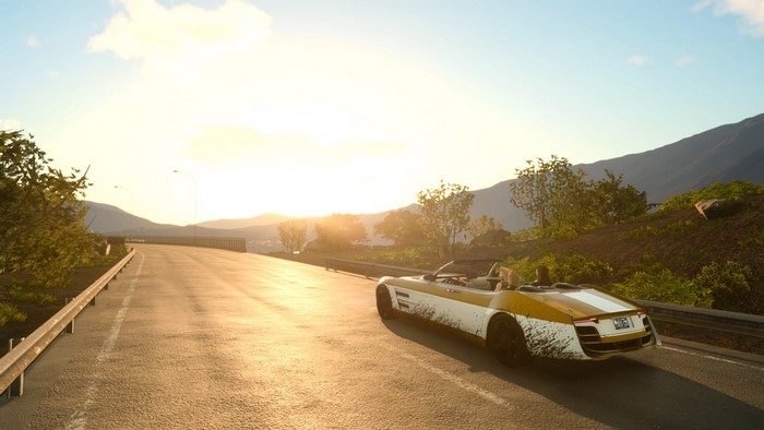 Car driving on a road in Final Fantasy XV