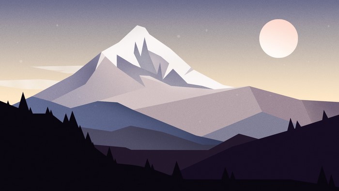 Minimalist mountain landscape artwork with a sun