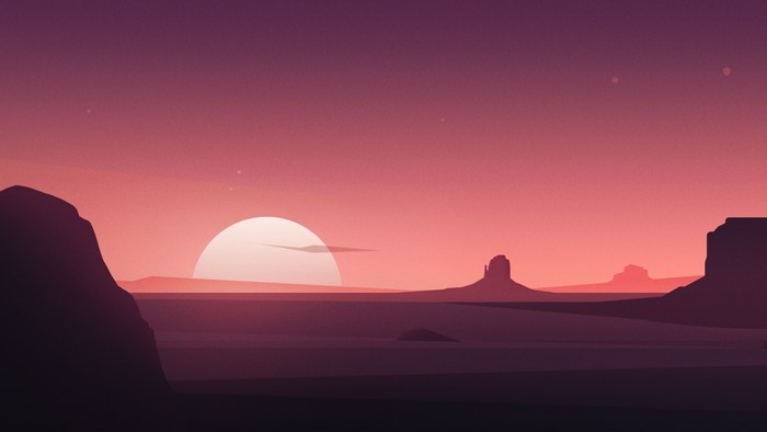Desert landscape at sunset with rock formations
