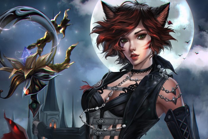 Catwoman Selina Kyle with a magical staff