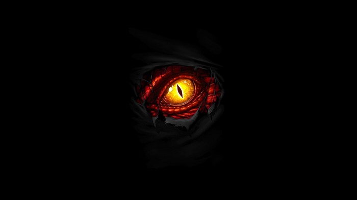 Dragon eye emerging from darkness