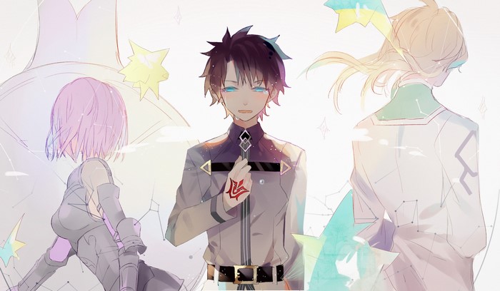 Anime characters with blue eyes and pink hair