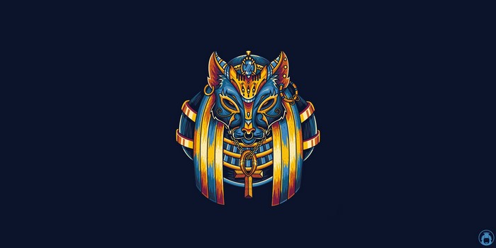 Egyptian cat god artwork with ankh necklace