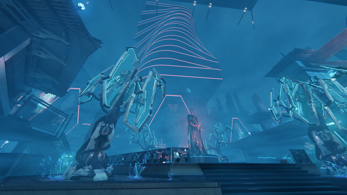 Shadow Warrior 2 futuristic city with statue