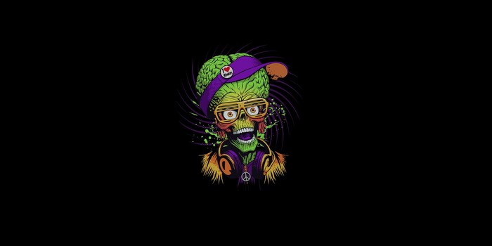 Mars Attacks alien with headphones and peace sign
