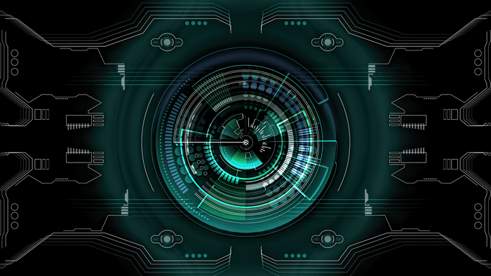 Futuristic HUD interface with abstract tech elements