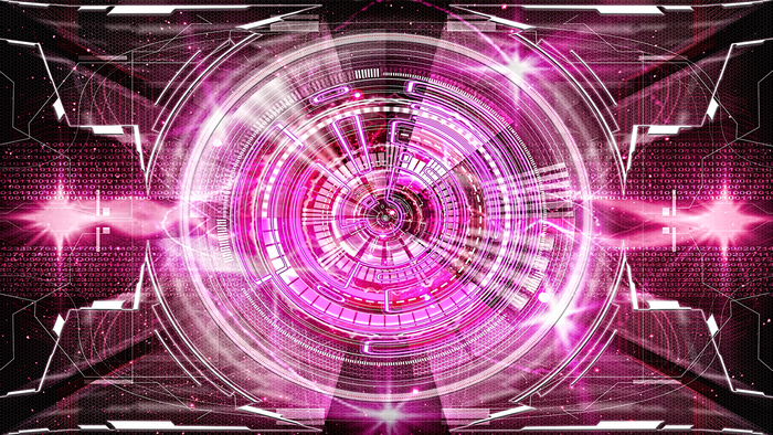 Futuristic abstract tech interface with pink glow