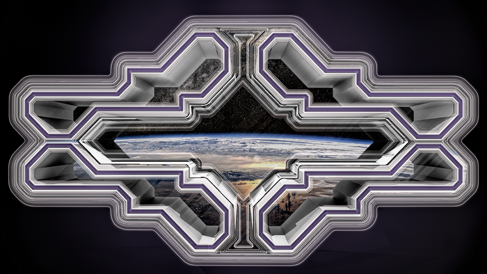 Abstract futuristic geometric frame with Earth view
