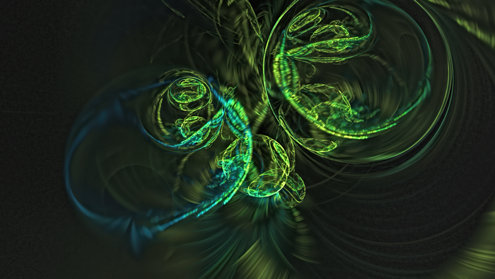 Abstract fractal shapes with green and blue colors