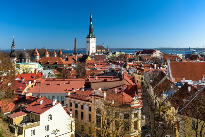 Cityscape of Tallinn, Estonia with St. Olaf's Church