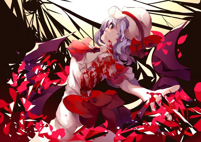 Remilia Scarlet from Touhou covered in blood