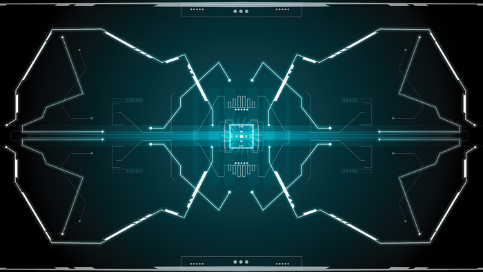 Futuristic HUD interface with glowing circuit patterns