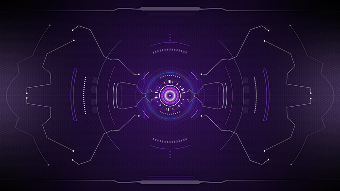 Futuristic HUD interface with purple and blue glowing elements