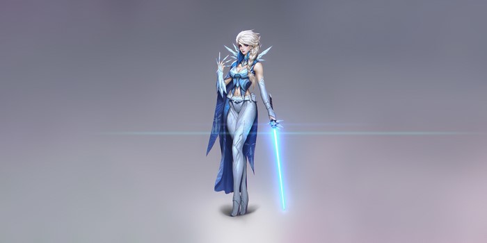 Elsa from Frozen with a lightsaber