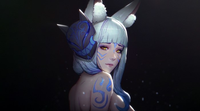 Anime fantasy girl with fox ears and mask