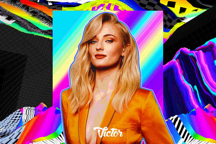 Sophie Turner in a colorful, glitch art style