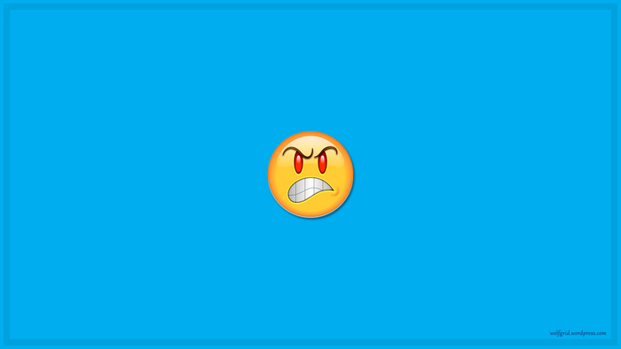 Angry emoji with red eyes on a blue background