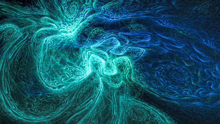 Abstract fractal patterns in turquoise and blue