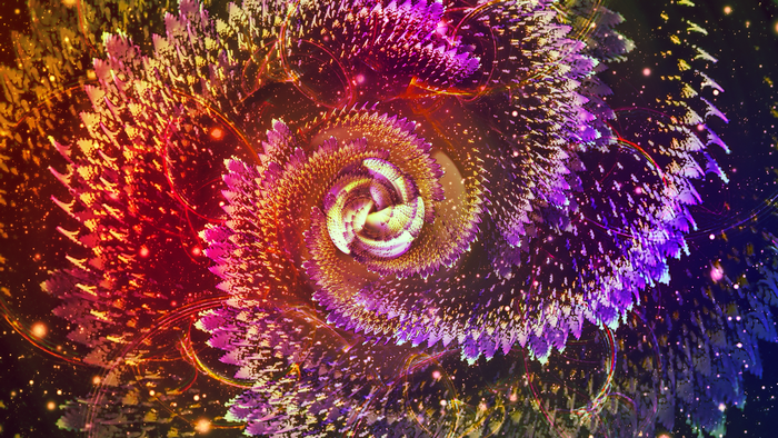 Abstract fractal spiral with colorful particles