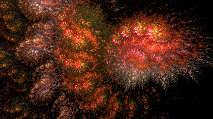 Abstract fractal art with red and orange hues