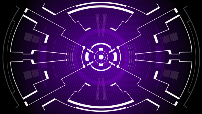Abstract futuristic HUD interface with purple hexagonal pattern