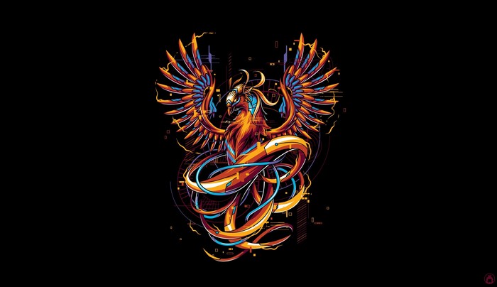 Digital phoenix artwork with geometric patterns