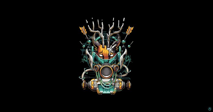 Cyberpunk deer with mechanical enhancements and arrows