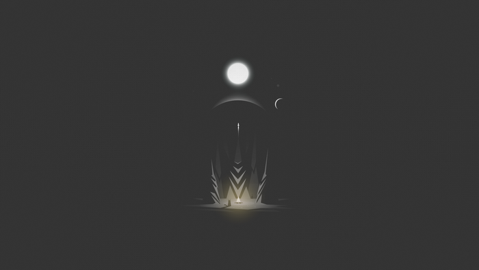 Minimalist rocket launch with sun and moon