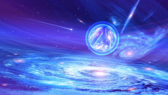 Space art galaxy with glowing orb and nebulae