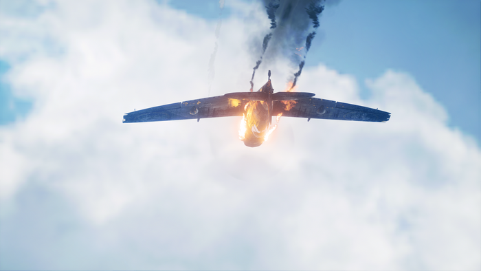 Battlefield V plane on fire in the sky
