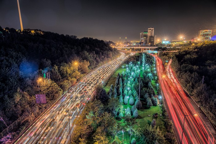 Long exposure of traffic in a city at night