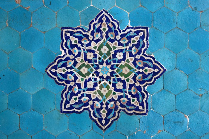 Blue Hexagonal Tiles with Persian Star Pattern