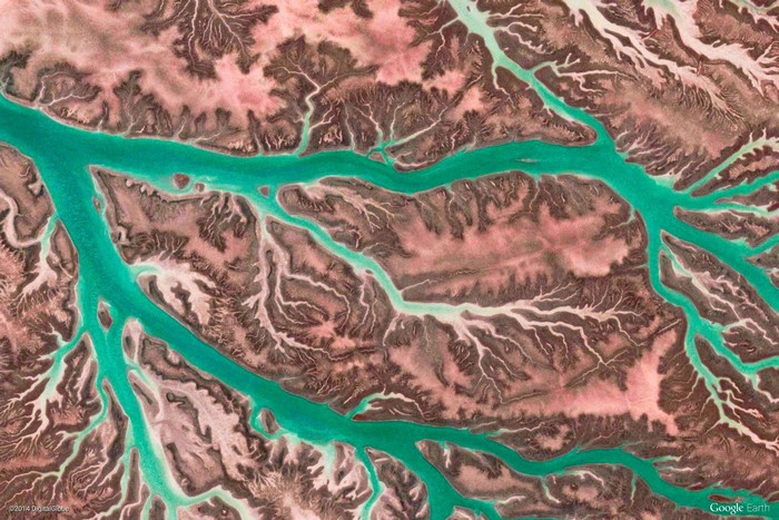 Aerial view of river delta in Iran