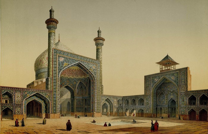 Artwork of a mosque courtyard in Iran