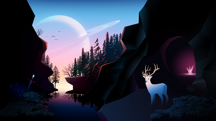Deer and sword by Saturn during sunset