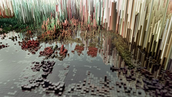 Abstract geometric landscape with reflective surface