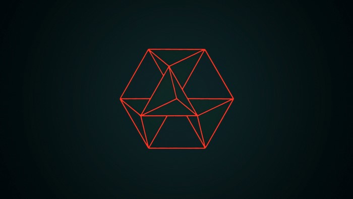 Geometric shape with red lines on dark background