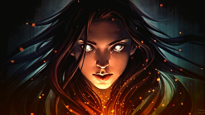 Fantasy girl with glowing eyes and fire