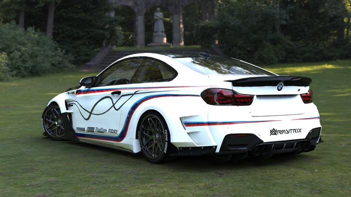 White BMW M4 VARIS sports car on grass